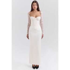 House of CB Perdi Vintage Ivory Satin Maxi Dress